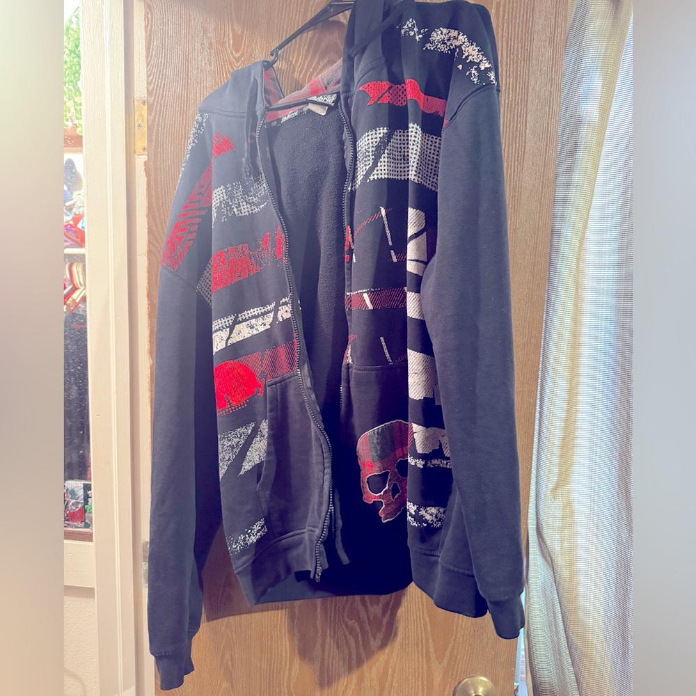 Black and red plaid hybrid zip up